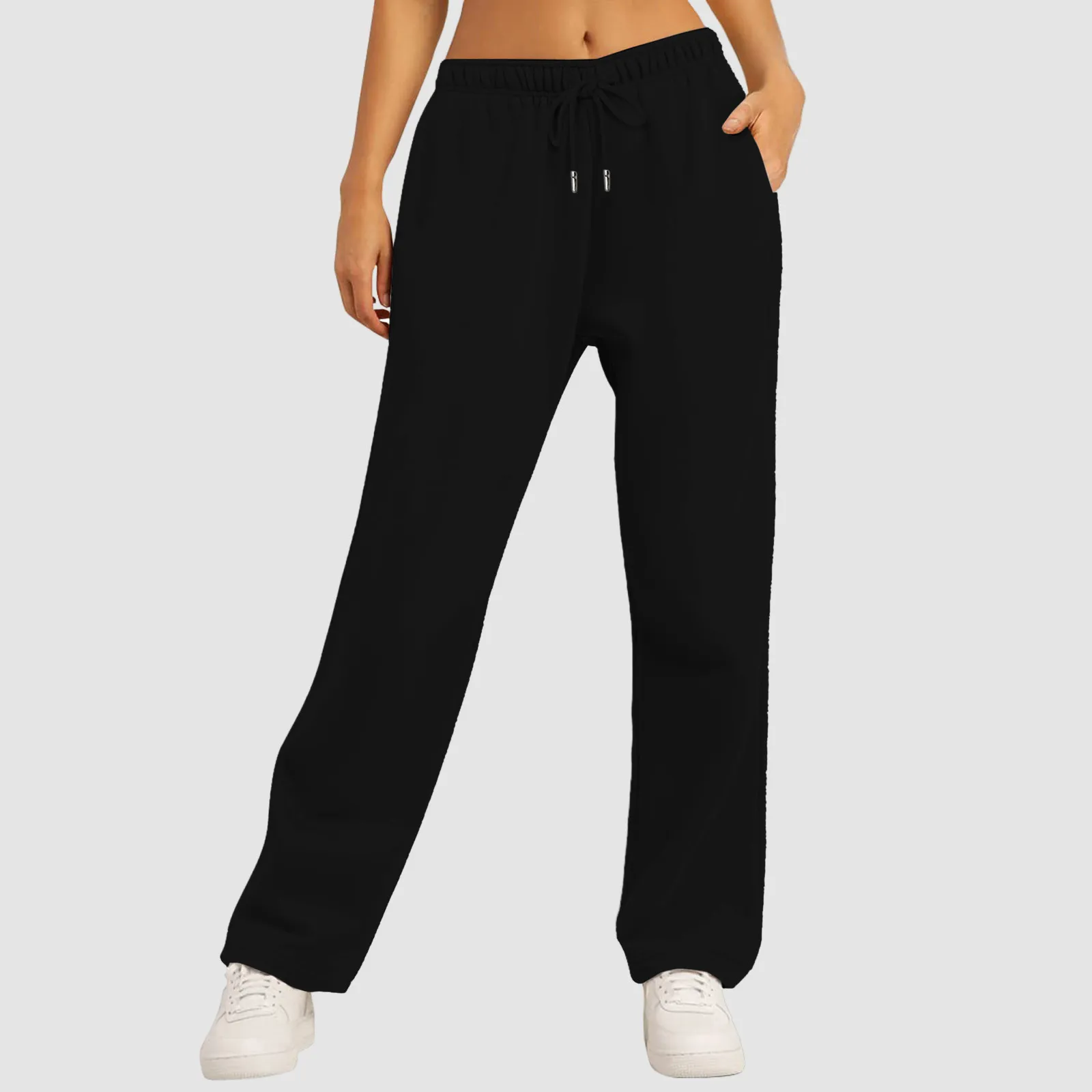Women’s Fleece Lined Sweatpants Wide Straight Leg Pants Bottom Sweatpants Joggers Pants Workout High Waisted Pants With Pockets 3