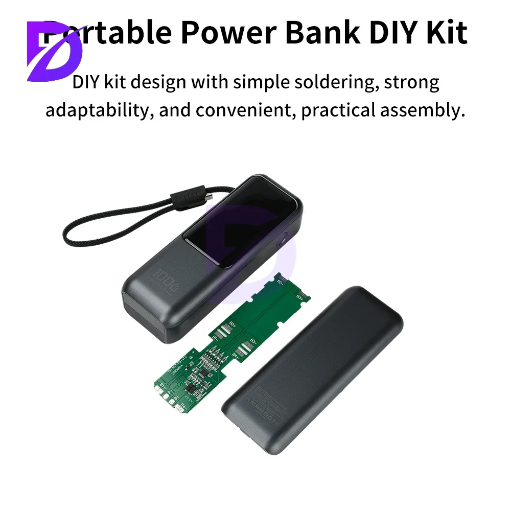 Ricarica rapida PD 100W ad alta potenza con cavo integrato Kit fai da te Power Bank Custodia per batteria 21700 a 4 celle Custodia per Power Bank grigia