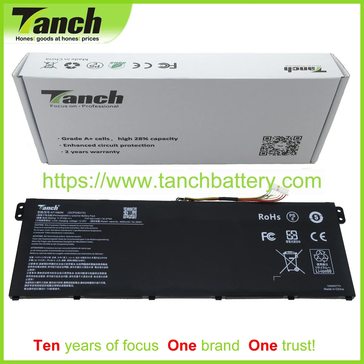 

Аккумуляторы для ноутбуков Tanch для ACER AP19B8M Swift 3 SF314-59-5940 TravelMate P6 TMP614-52 P614P-52, 11,61 V 3cell