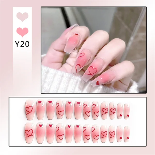 24Ps-Childlike-Fake-Nails-With-Glue-Cute-Kawaii-Personality-Stick-On-Nails-False-Girls-Short-Press jpg