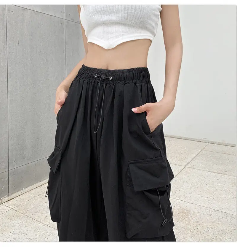 Women's Low Waist Tech Pants, Drawstring, Wide Leg Baggy Trousers, Y2K Streetwear, Oversize Sweatpants, Casual Joggers, 2