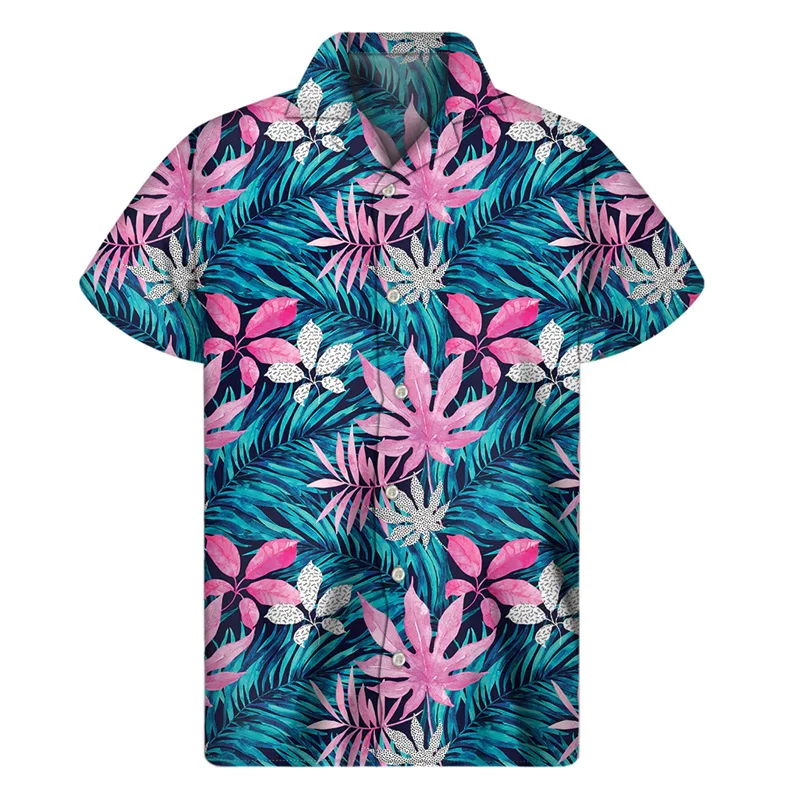 thumbnail image 1 of Camisa hawaiana con estampado 3D de palmeras tropicales para hombre, camisas con botones de frutas y plantas, blusa hawaiana de manga corta con solapa de gran tamaño para verano y playa, 1 of 5