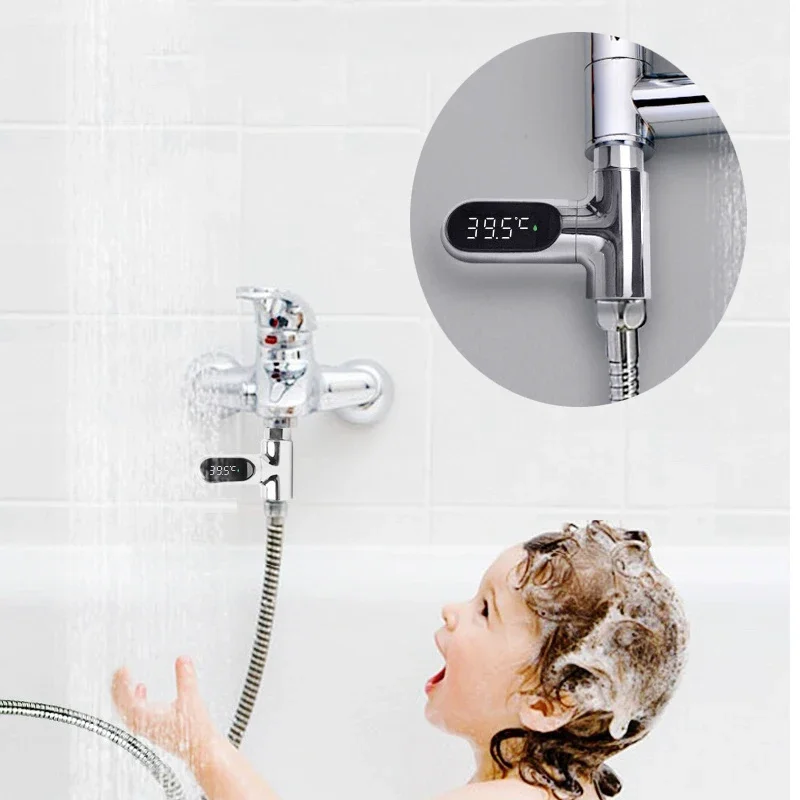 shower thermometer water thermometer LED Display Household Water Shower Thermometer 5-85℃ Flow Self-powered Water Thermometer Monitoring Baby Care Energy Smart Meter