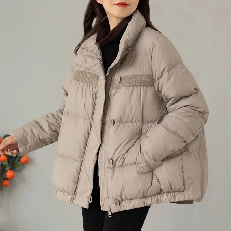 2023 New Women White Duck Down Jacket Winter Coat Female Thicken Loose Parkas Literary Retro Skirt Outwear Stand Collar Overcoat