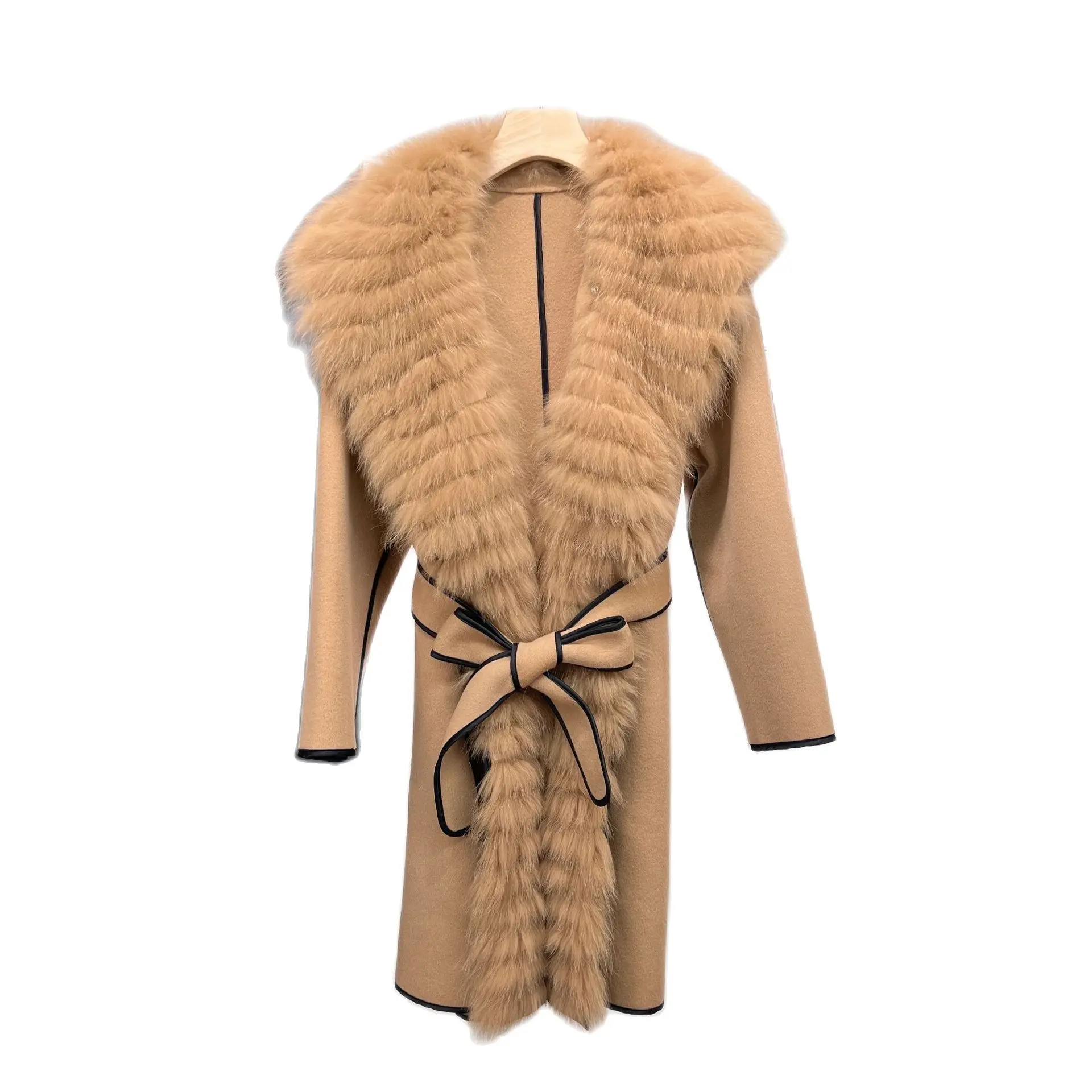 

2023 Autumn Winter New Women's Mid-length Fox Fur Placket Double-sided Woolen Coat Detachable Temperament Commuting Coat