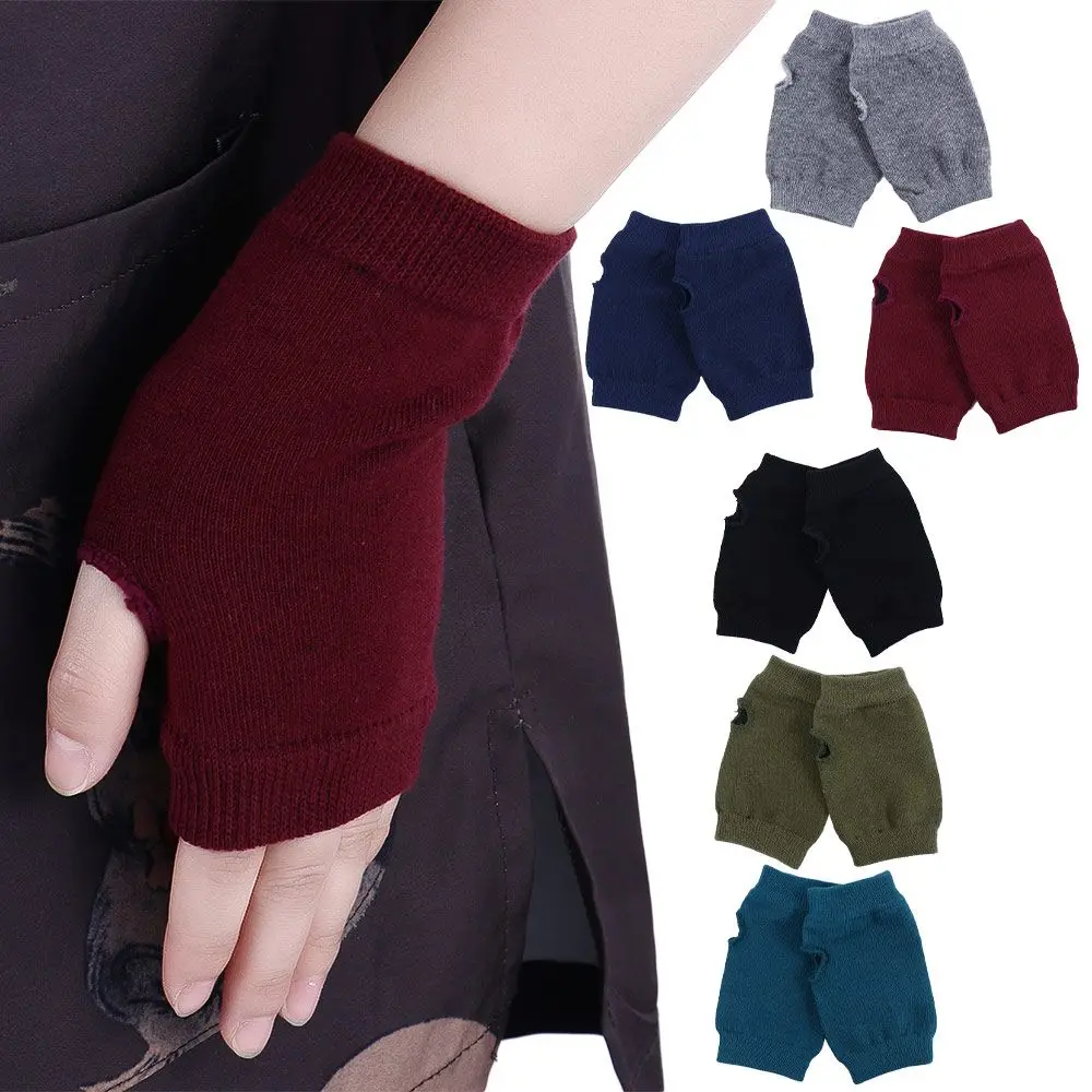 

1 Pair Warm Hand Wrist Arm Stretchy Solid Color Fingerless Faux Wool Mittens Cycling Gloves Half Finger Gloves Half Mitten