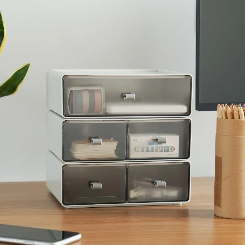 Office Modular Transparent Plastic Drawer Desktop Storage Box Cosmetic Desk Stationery Storage Cabinet Household Supplies