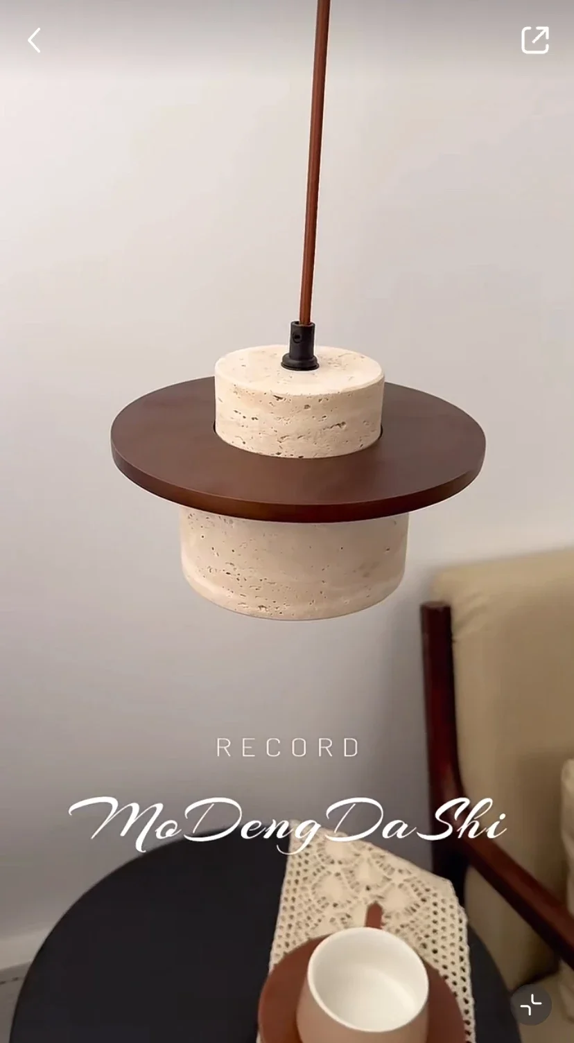 Description Picture 6 of itemJapanese Minimalist Style Pendant Light Indoor LED Walnut/Log Yellow Travertine Chandelier Parlor Bedroom Cafe Bar Hanging Light