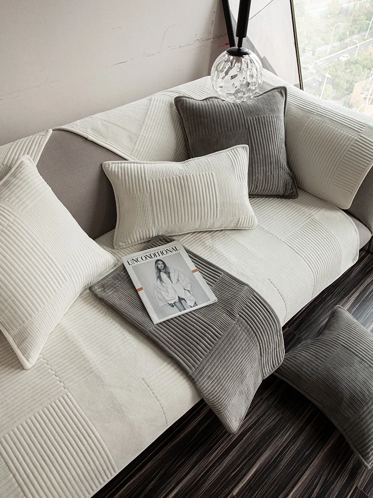 

Non-Slip Plush Sofa Cover Simple High-End Sofa Cushion Solid Color Backrest Towel Cover Cloth