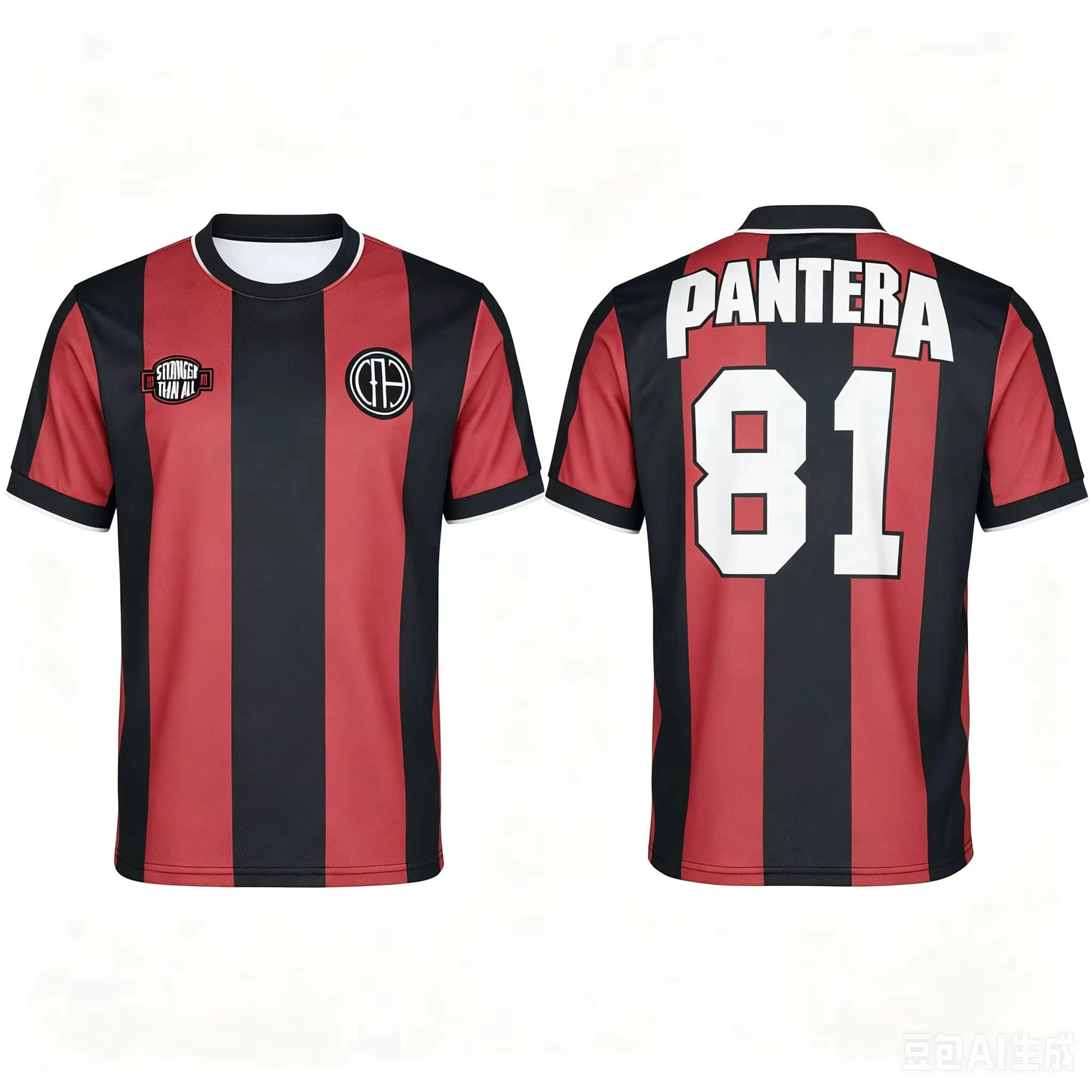 Pantera Herren-T-Shirt Rot/Schwarz Kurzarm Fußballtrikot mit Rückennummer 81 Sommer Streetwear Musik-Fan-Oberteil für Männer und Familien