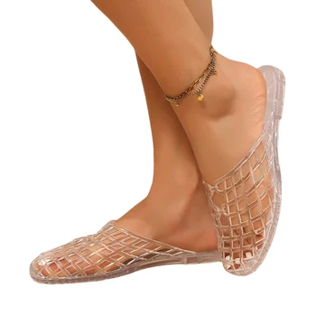Women Jelly Flats Fashion Slip-On Flats Lightweight Hollow Out Ballet Flats Breathable Beach Jelly Shoes for Outdoor Travel 5