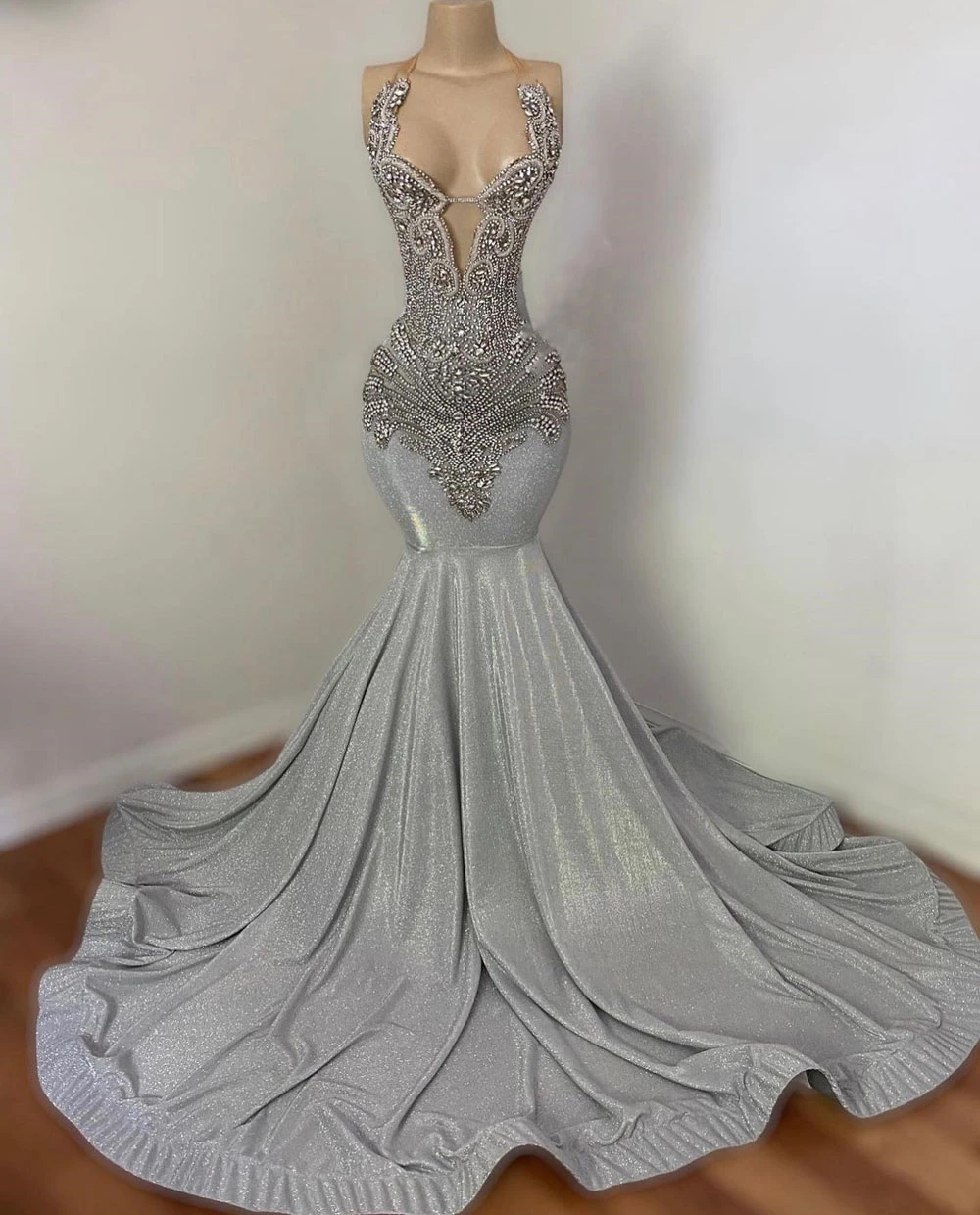 Trendy Mermaid Silver Prom Gowns SREAL178 main image 1
