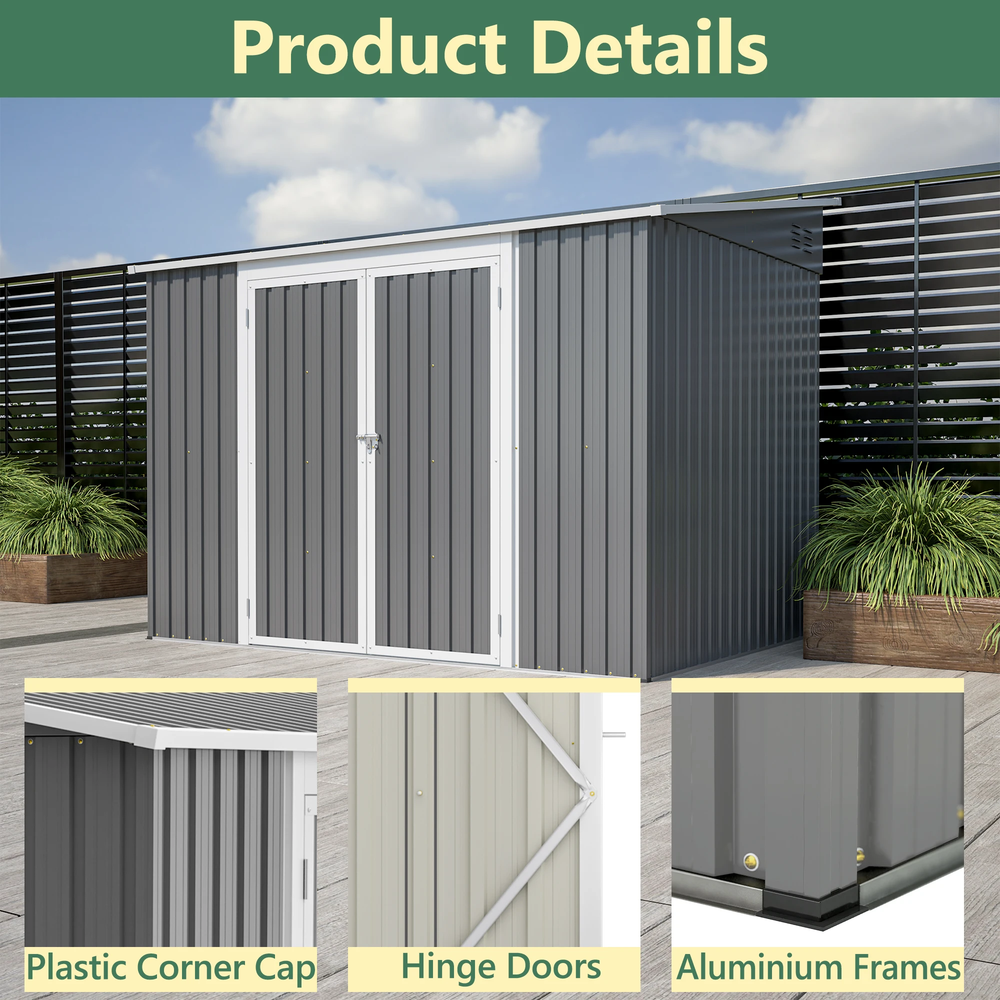 6 x 8 FT Metal Outdoor Storage Shed, Garden Tool Storage House with 2 Lockable Door 5