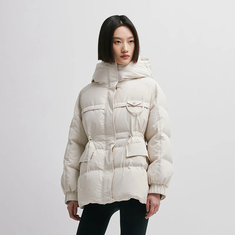 Women's Winter Padded Jackets Drawstring Design Down Jacket Slim Thin Solid Puffer Coats 298088