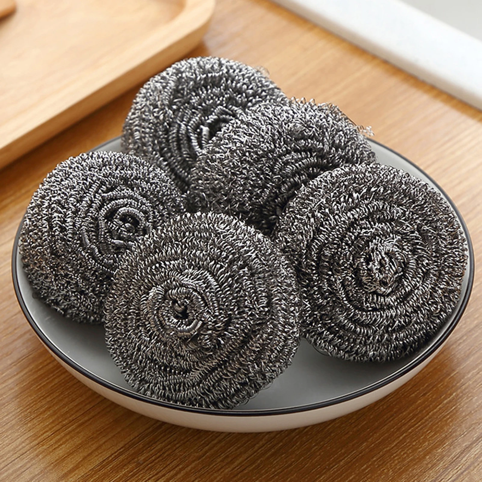 Kitchen Cleaning Tool 6pcs Stainless Steel Scrubber Scouring Pads Cleaning Ball Steel Wool Scrubber for Kitchen Pot Pan Dish Bathroom Cleaning
