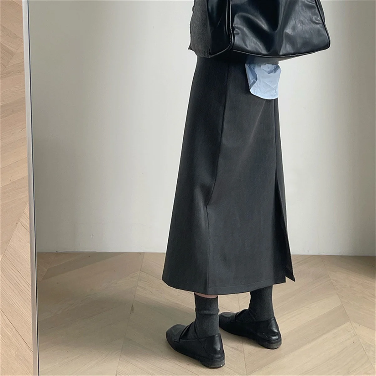 Chic Fashion Gray Black Sweater Coat Skirts Elegant Long Skirts Autumn Winter High Waist Midi Skirt Fashion New In Women Skirts