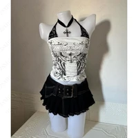 Tops à bretelles sexy en dentelle Y2k, vêtements pour femmes, gothique, punk, fille, été, t-shirts à bretelles, grunge, corset mince, Harajuku, Kpop, crop top, emo 2