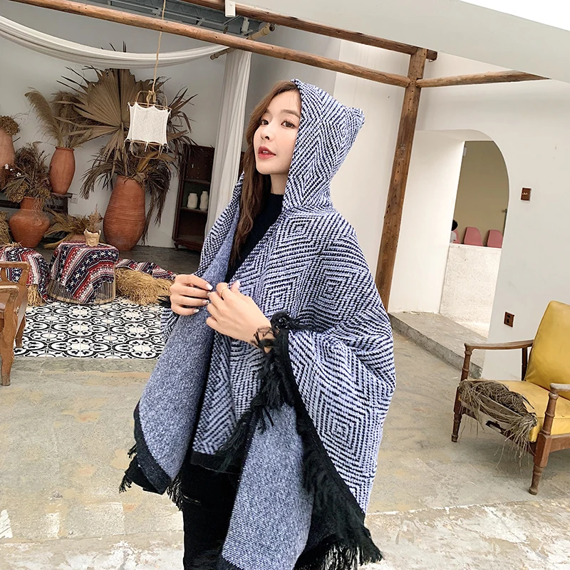 Korea Cloak Scarf Women Black White All Match Cappa Thick Pashmina Warm