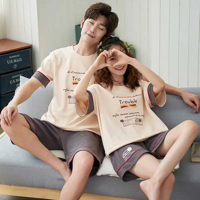 Rabbit Cartoon Cute Sleepwear for Couples Cotton Women\'s Nightwear Men Home Clothes Summer Short Sleeves Sleeping Tops Short Set