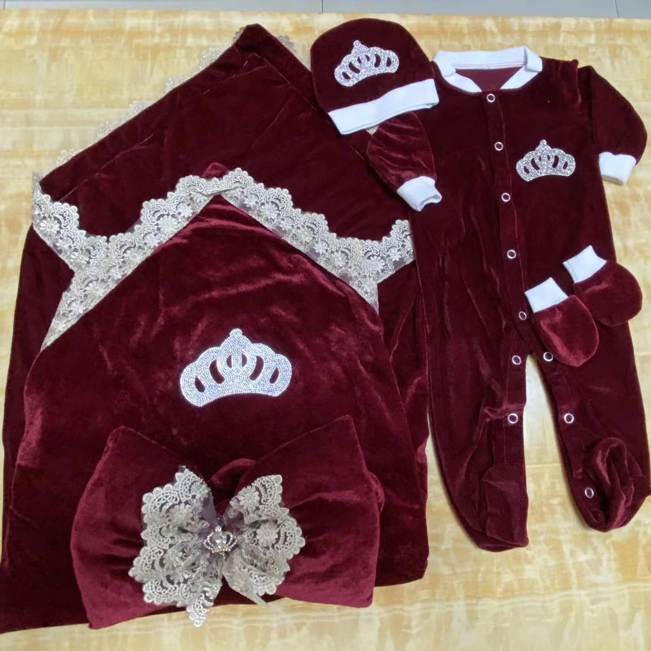 Velvet Newborn Baby Boy Outfits Blazer Vest Kids Clothing Cotton Infant Products Body Suit Shirt Pants Mittens Receiving Blanket - Image 6