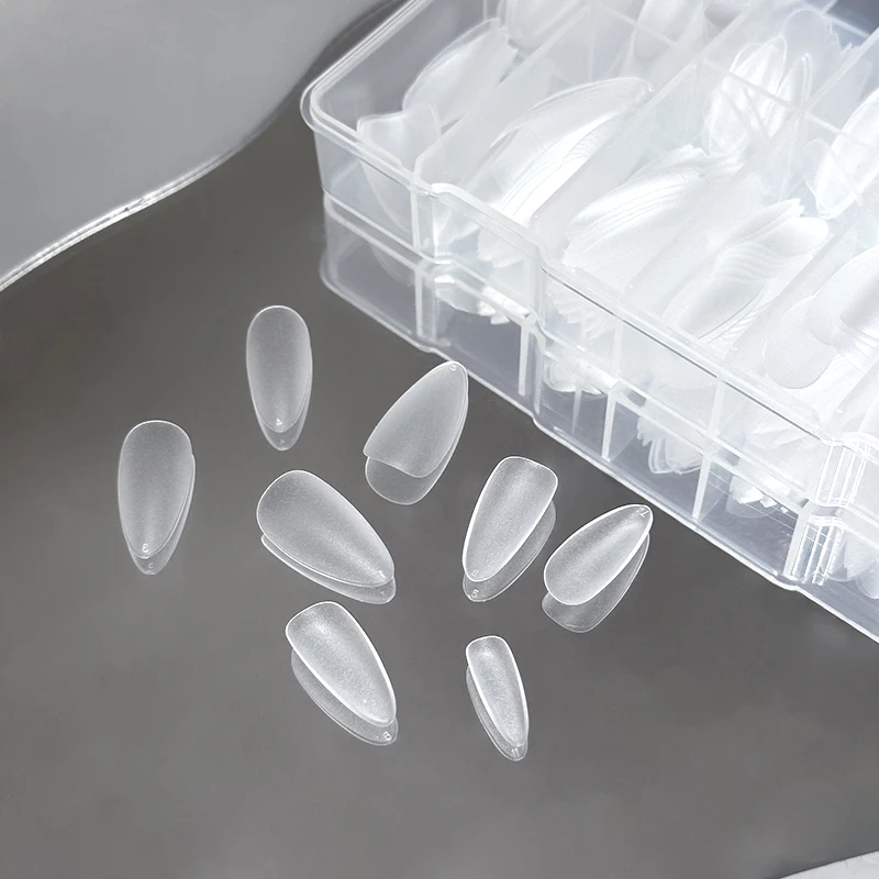Fake Nails 420PCS Matte Almond Coffin T Shape Full Cover Frosted Artificial Nail Soft Gel Tips