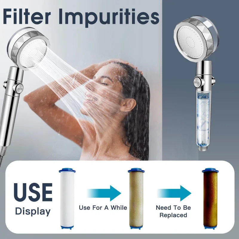 High Pressure Turbo Fan Shower Head with Filter, 360° Swivel, Water Saving, Rainfall Design - Bathroom Accessories Hair stopper 3