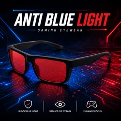 Unisex Blue Light Blocking Yellow Lens Glasses - Anti - Fatigue Eyewear for Gaming, Office, and Reading (Black Red)