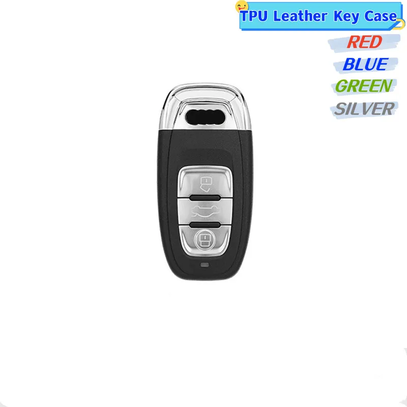 Custodia protettiva completa in silicone TPU per chiave auto, per Audi, telecomando a 3 pulsanti, con portachiavi in pelle, compatibile con Audi A4/ A5/A6L/A7/A8/A8L/Q5/S5/S6/S7/S8, ecc. - Rosso