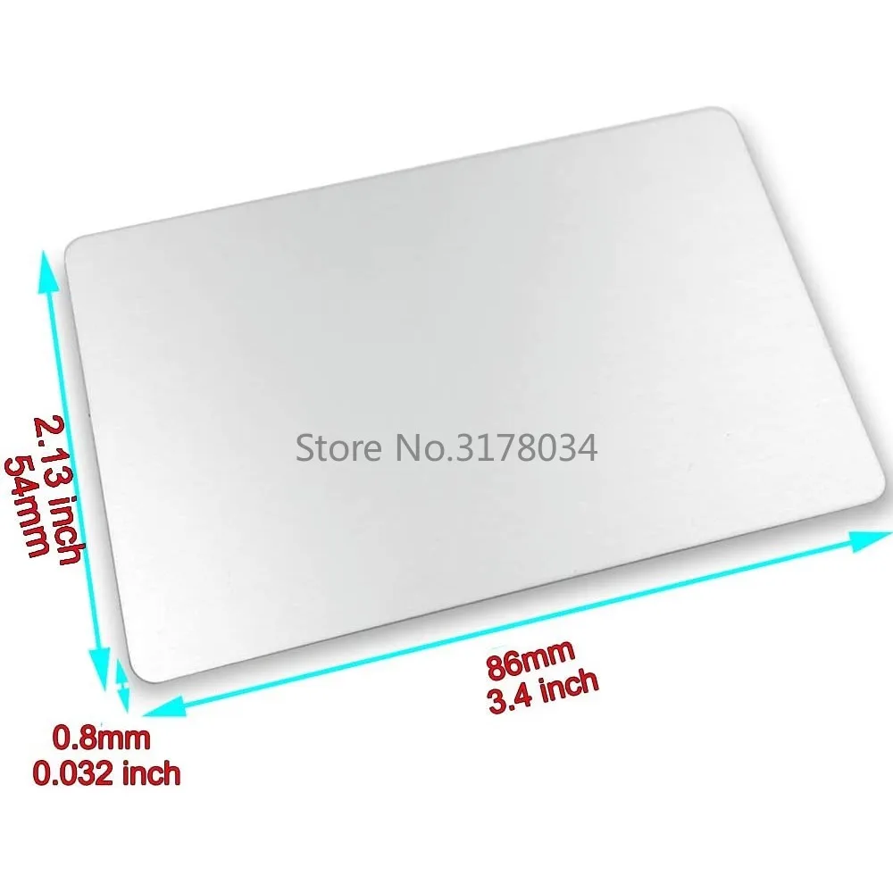 10 개/갑 304 스테인레스 스틸 두꺼운 0.8mm 실버 금속 명함 고객 레이저 조각을위한 공백 카드 DIY 선물 카드