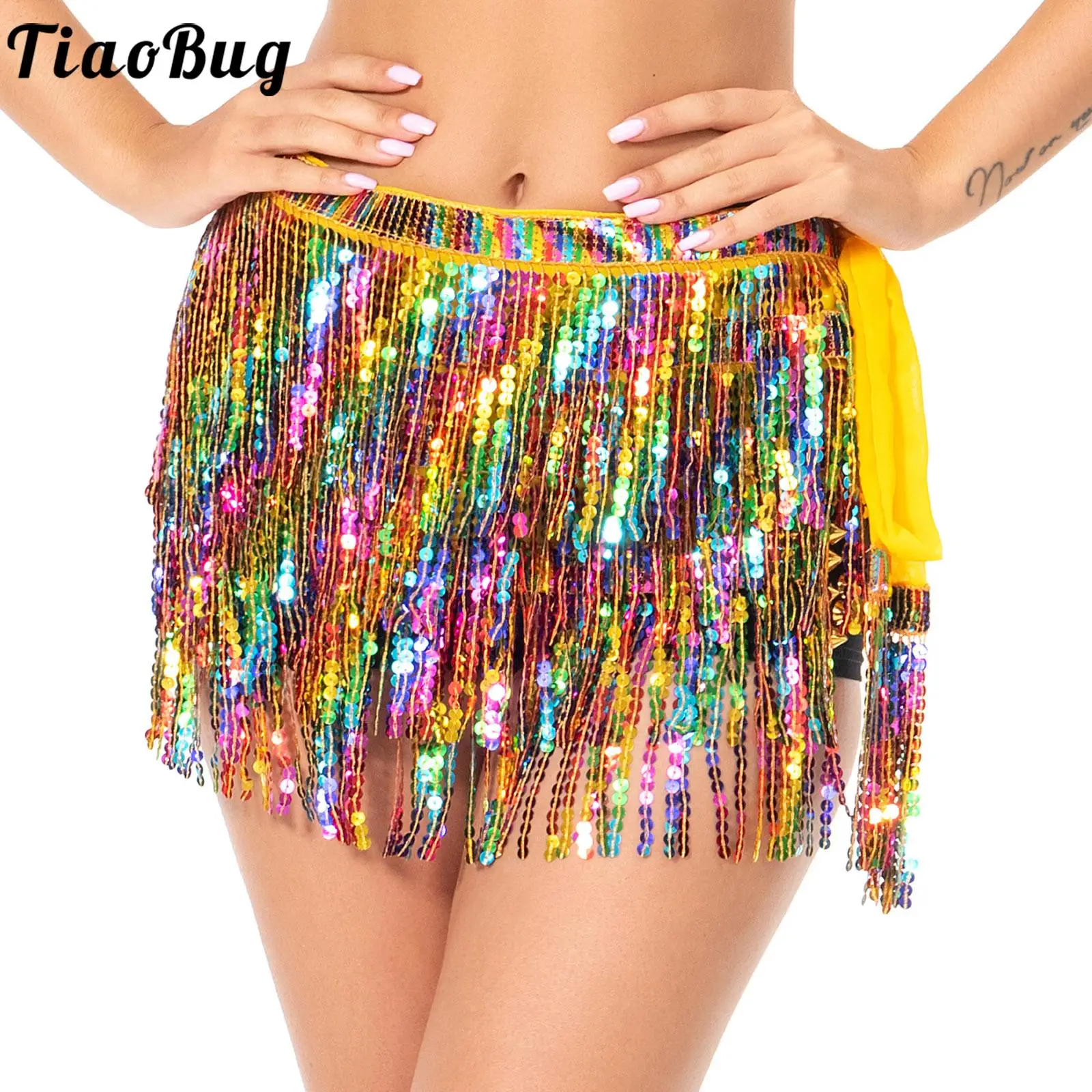 

Women Belly Dance Costume Sequin Fringed Hip Scarf Tassel Skirt Dancewear Carnival Rave Party Bellydance Skirt Dancewear