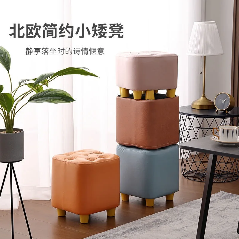 

Tech Cloth Small Stools Solid Wood Stool Changing Shoes Stool Living Room Coffee Table Square Low Stools Sofas Bench Ottomans