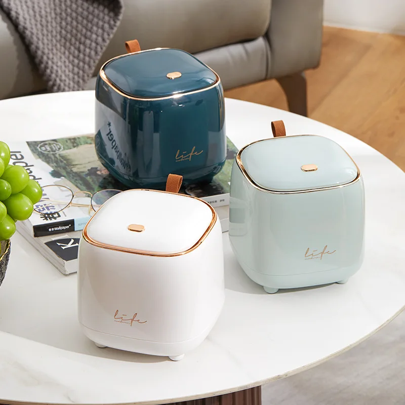 

New Light Luxury Pressing Desktop Trash Can Double-layer Coffee Table Bomb Cover Small Storage Bucket