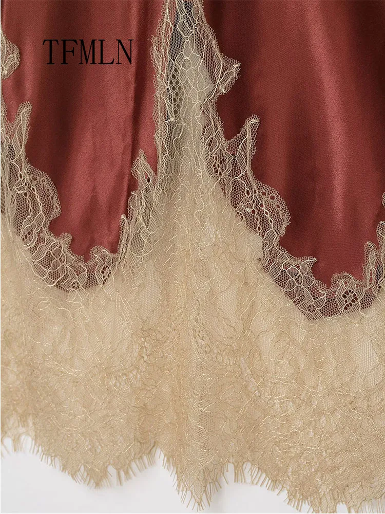 Fashion Lace Patchwork Slim Skirts For Women 2026 Elegant Side Zipper Chic Party Skirts Vintage Female Causal Straight Skirts