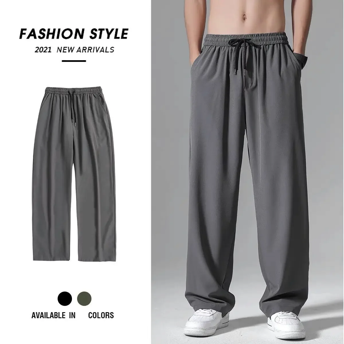 Men's Spring Summer Straight Leg Wide Leg Pants Casual Pants Sports Loose Men Clothing Joggers Men 2