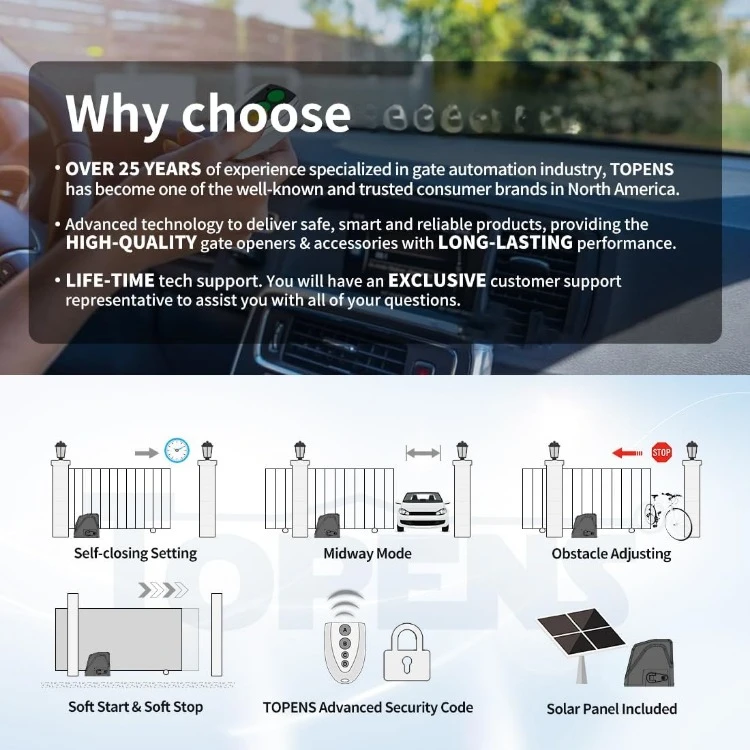 DKR1100ST Solar Sliding Gate Opener Rack Drive Automatic Gate Motor for Heavy Driveway Slide Gates Up to 2600 Pounds, Ele 3