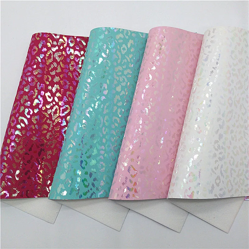 Description Picture 4 of itemIridescent Leopard Faux Leather Sheets Pastel Colors Leopard Synthetic Leather Fabric Handmade Craft For Bows DIY 21x29CM Q1424