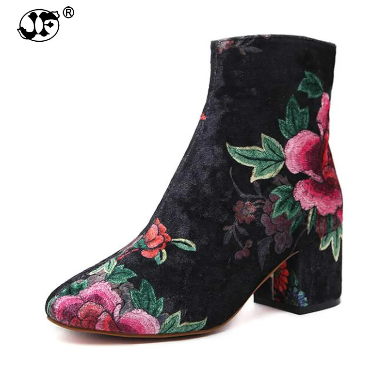 Botas con estampado para mujer, botines de terciopelo de pana, tacón alto,  otoño e invierno, 993|Botas hasta el tobillo| - AliExpress