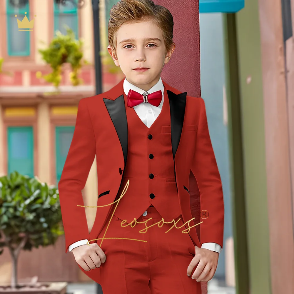 Children's tuxedo suit 3 piece suit, boy's long gun lapel suit tuxedo vest trousers wedding birthday party