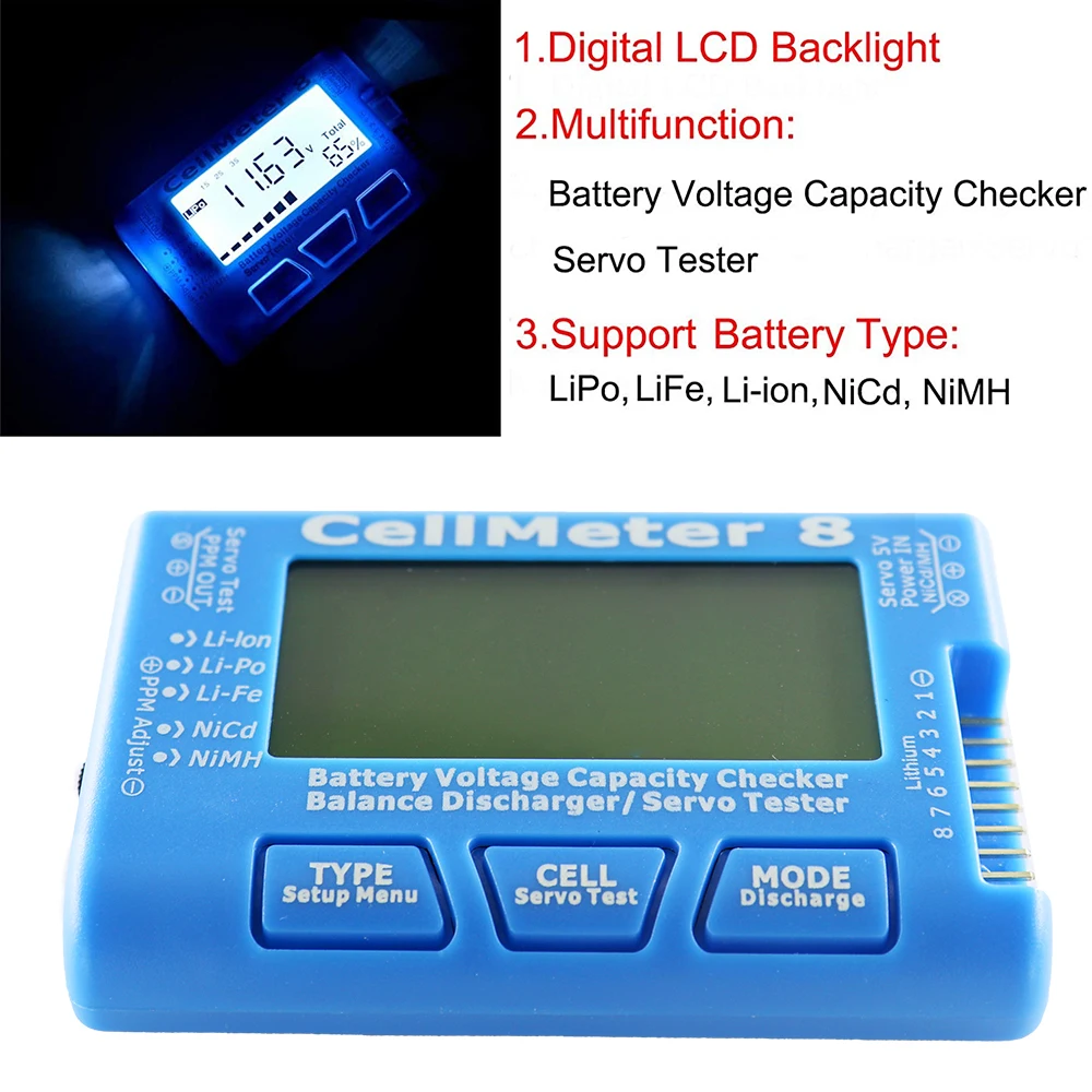 Battery Tester RC CellMeter-7 Digital Battery Capacity Checker LiPo LiFe Li-ion Nicd NiMH Battery Voltage Tester Checking CellMeter7 Cellmeter8