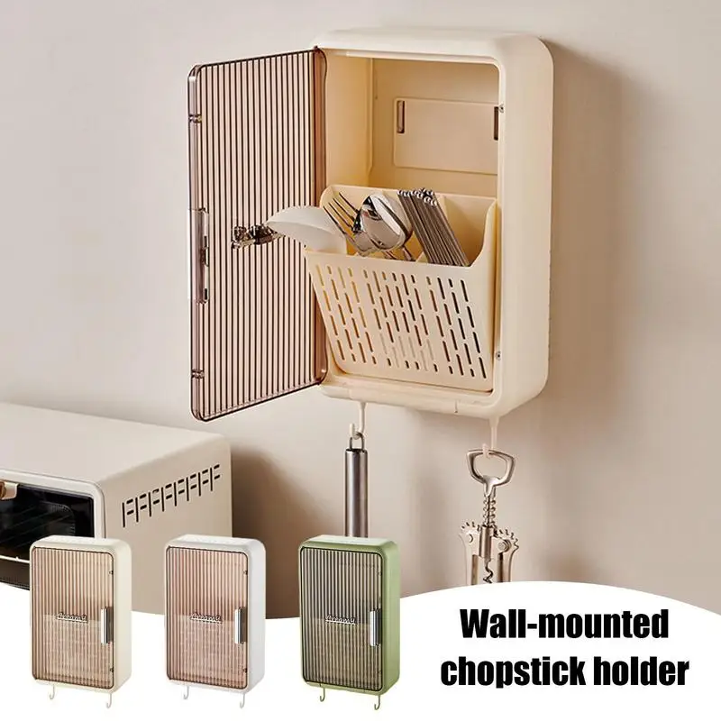 

Kitchen Utensil Holder Wall Mounted Chopstick Cage Multi functional Fork Spoon Barrel Cutlery Drainer 3 Divided Compartments