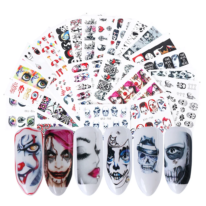 

24Pcs/Set Nail Art Decorative Stickers Ghost Skeleton Horror Water Transfer Sticker Decals Nail Accessories