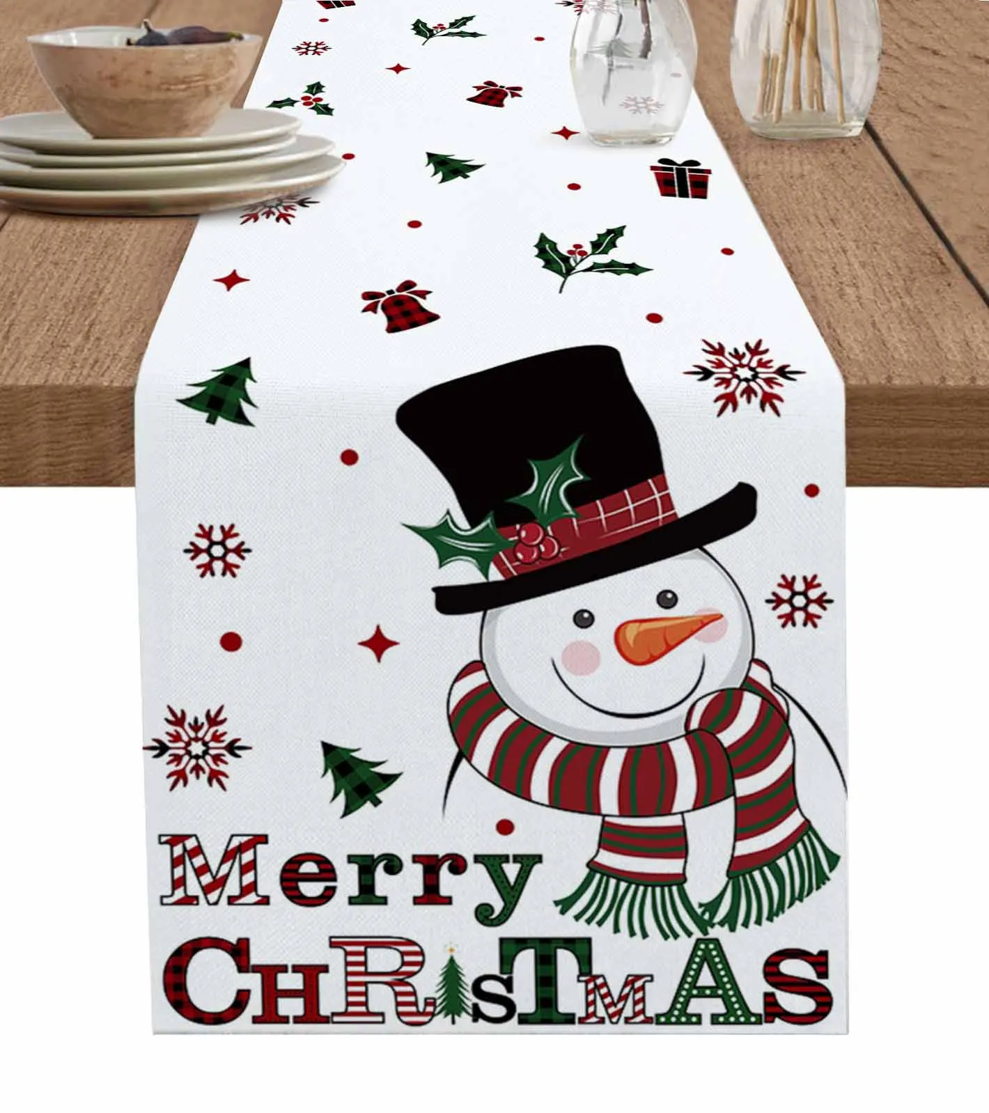 

Christmas Snowman Snowflake Table Runner Wedding Party Decor Table Runner Christmas Dining Table Decor Tablecloth