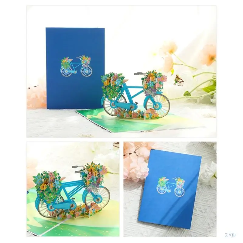 270F 3D Pop-Up Bike Flower Greeting Card with Envelop for Birthday Father's Day