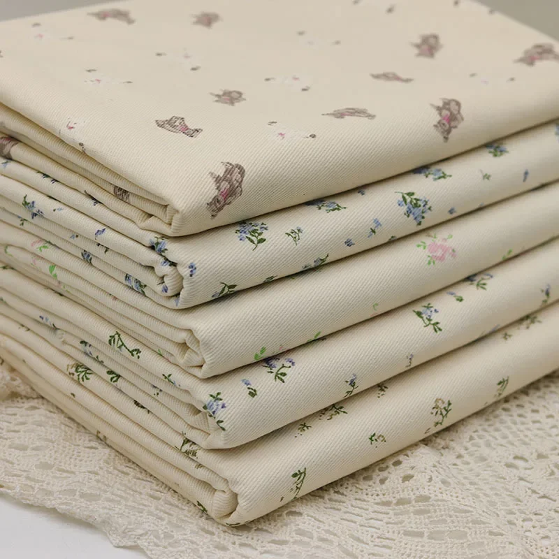 Fresh Floral Print Denim Fabric for Clothing And Bags Small Flower Patterned Fabric Art Box Bag Material Denim
