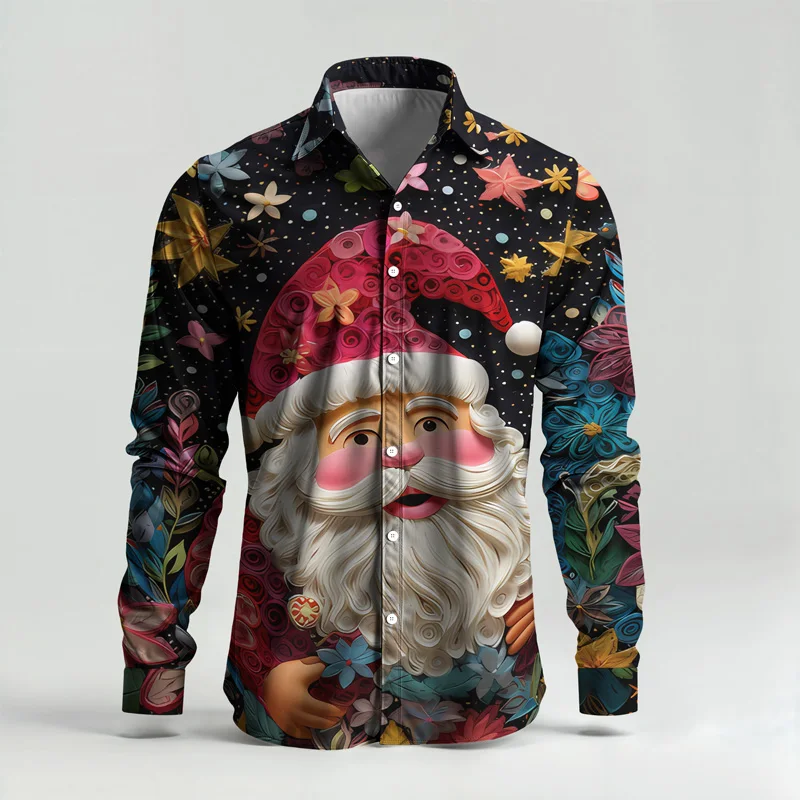 2025 Spring Summer Men Shirt Set Christmas Print Fashion Gingerbread Man Two Piece Set Mens Snowman Lightweight Party Long Sleev_voghion.com