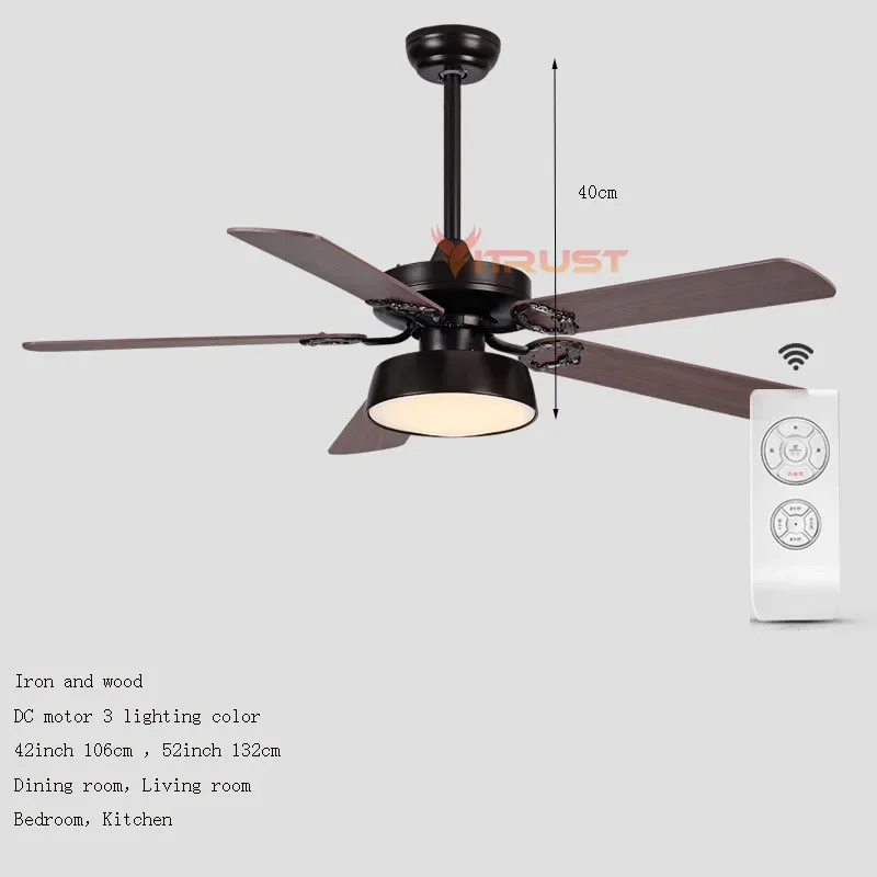 LED Ceiling Fan Light Wood Strong Wind 42in 52inch Remote Control 5 Blade Black White Ceiling Fan Lamp Dining Room Living