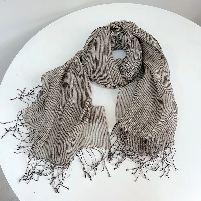 Linen Pinstripe Artistic Easy Matching Women's Spring/Summer Scarves