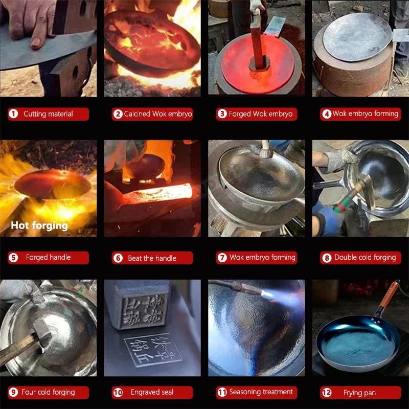 Cast Iron Frying Pan Hand hammering Uncoated Skillet Fried Egg Steak Kitchen Pan for Gas Stove Induction Cooker 30cm 4
