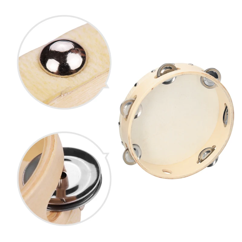4/6/8 Inch Hand Tambourine with Metal Single Row Jingles Sheepskin Drum Wooden Tambourines Musical Timbrel for Dancine Party hand tambourine