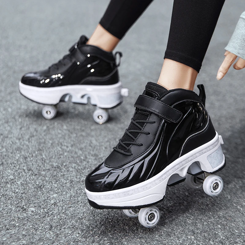 

Casual Sneakers Walk Roller Skates Deform Runaway Four Wheel Skates for Adult Men Women Unisex Child Deform Wheel Parkour Shoes